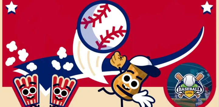 Doodle Baseball game featuring a player hitting a ball with a bat in a doodle style.