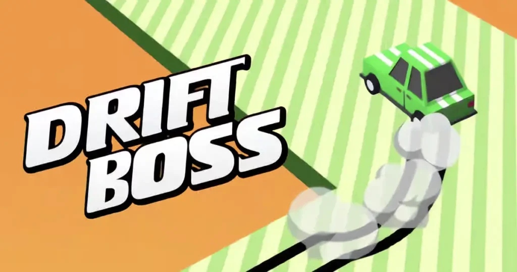 Drift Boss game featuring a car drifting smoothly around sharp corners on a narrow track.