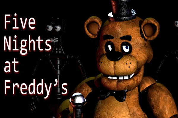 Five Nights At Freddy's horror game showing animatronic characters lurking in a dark security office.