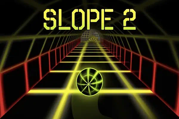 Slope Runner 2 game showing a fast-moving runner avoiding obstacles in a 3D slope environment.