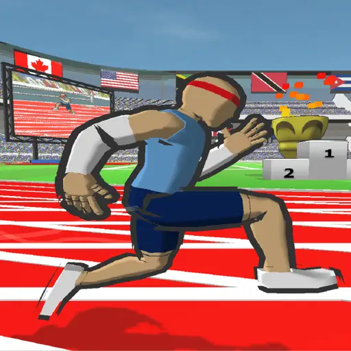 Speed Stars game showing a sprinter racing on a track in a fast-paced athletics competition.