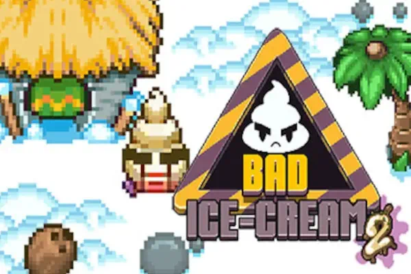 Two-player ice cream puzzle game with icy mazes and fruit